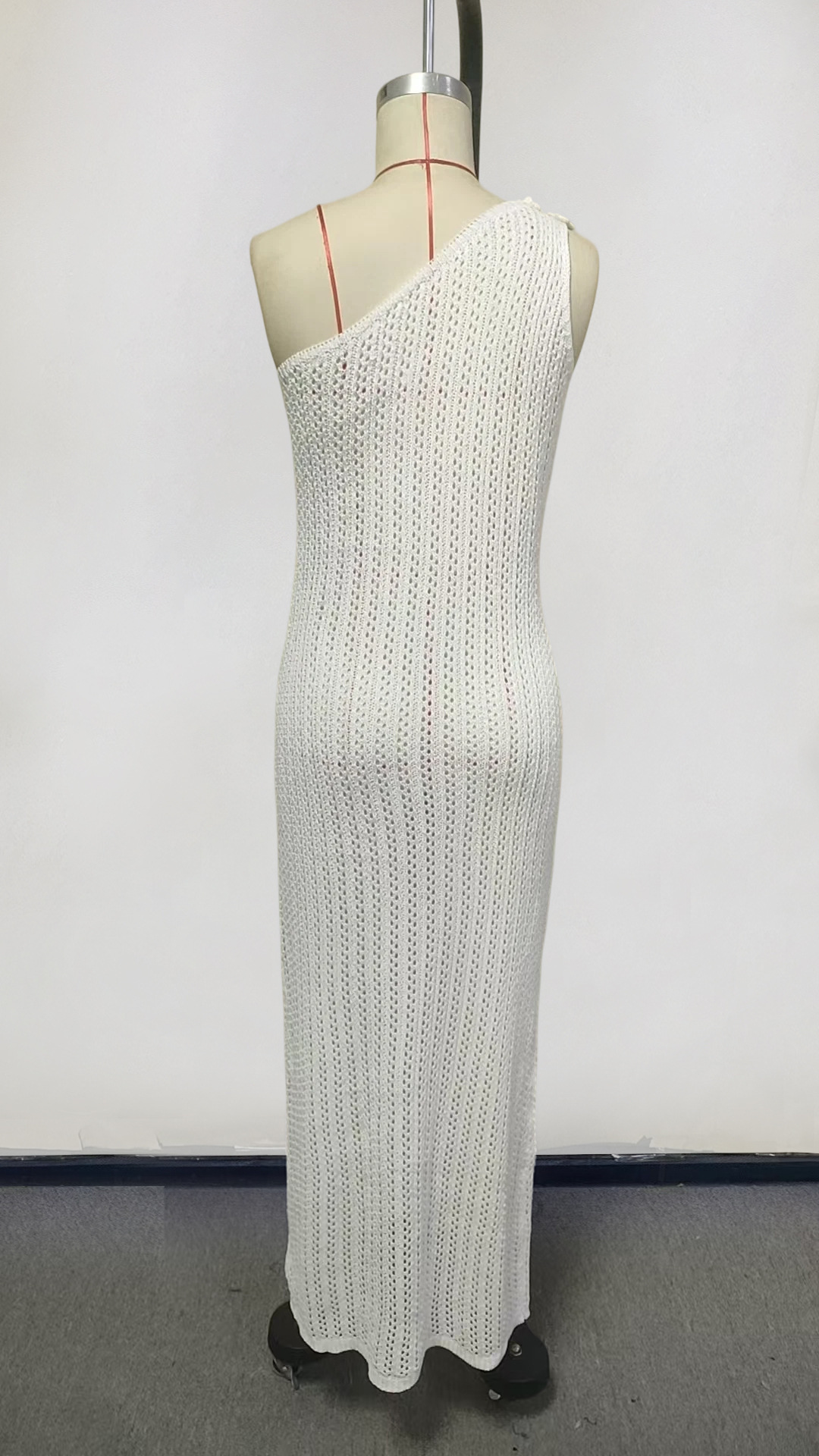 One Shoulder Crochet Maxi Dress Slim Knit Mermaid Silhouette Beach Cover up